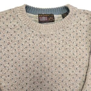 Vintage Authentic Issue Mens XL Birdseye Cotton Sweater USA Grandpacore Tan Blue